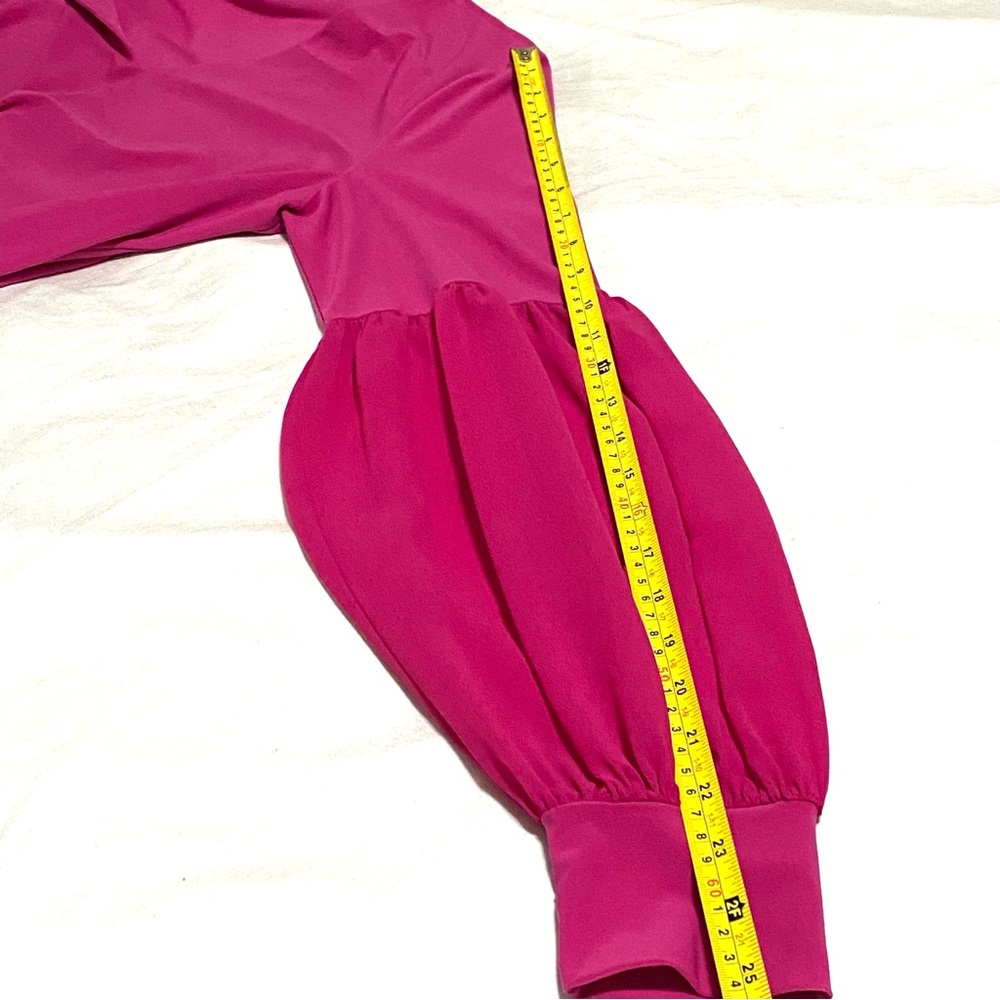Melanie Lyne Magenta Fuchsia Blouse Puff Sheer Sleeves Opaque Body V Neck Size M - Picture 11 of 12